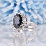 Ellibelle Jewellery Dark Sapphire & Diamond White Gold Cluster Ring (4.00ct)