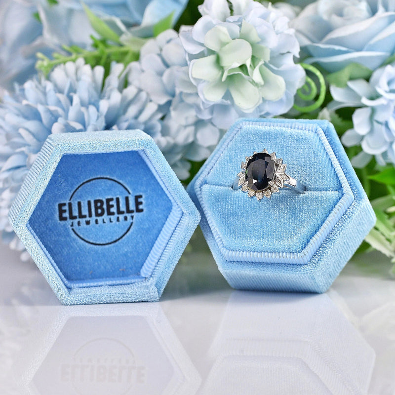 Ellibelle Jewellery Dark Sapphire & Diamond White Gold Cluster Ring (4.00ct)