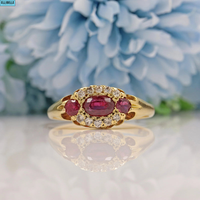 Ellibelle Jewellery DEPOSIT - VINTAGE RUBY & DIAMOND 18CT GOLD CLUSTER RING