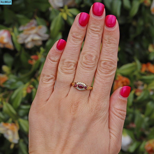 Ellibelle Jewellery DEPOSIT - VINTAGE RUBY & DIAMOND 18CT GOLD CLUSTER RING
