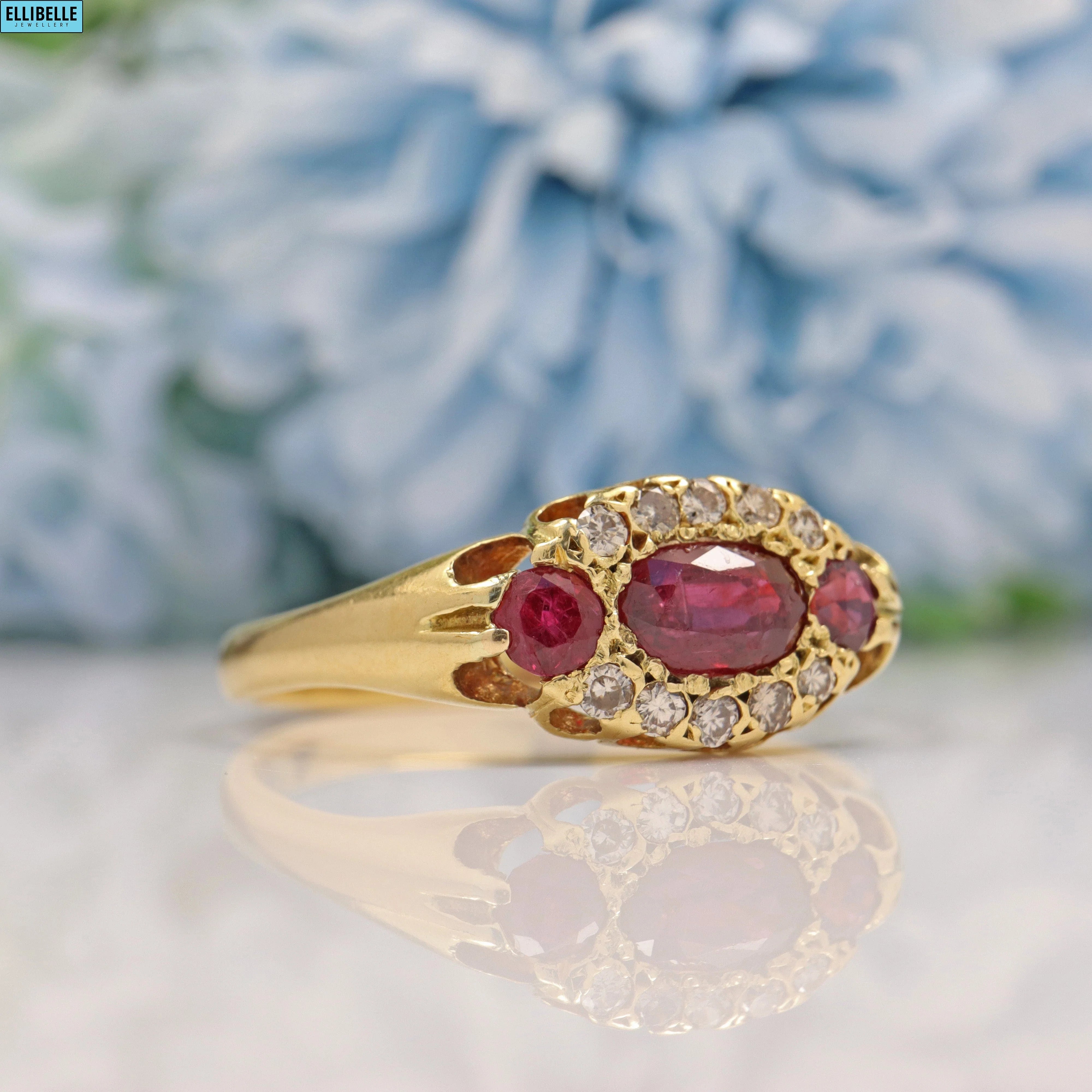 Ellibelle Jewellery DEPOSIT - VINTAGE RUBY & DIAMOND 18CT GOLD CLUSTER RING