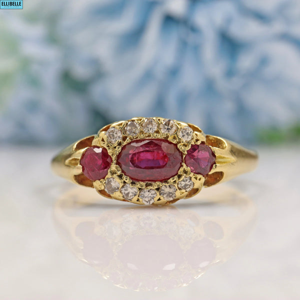Ellibelle Jewellery DEPOSIT - VINTAGE RUBY & DIAMOND 18CT GOLD CLUSTER RING