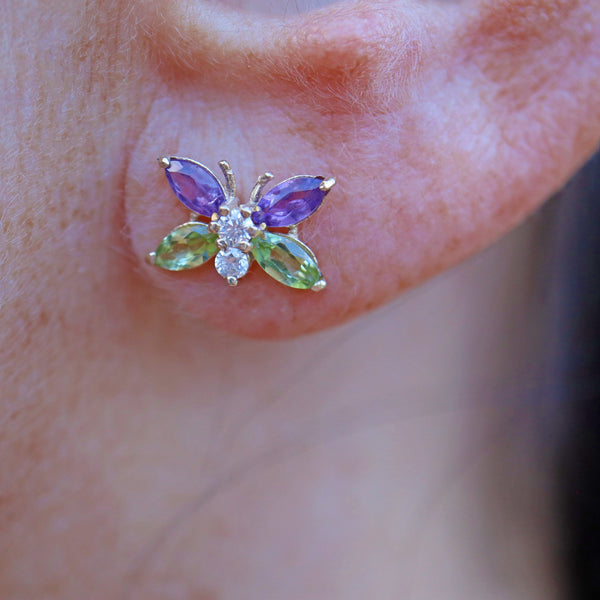 Ellibelle Jewellery Diamond, Amethyst & Peridot Gold Butterfly Earrings