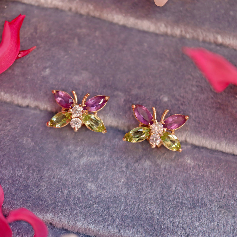 Ellibelle Jewellery Diamond, Amethyst & Peridot Gold Butterfly Earrings