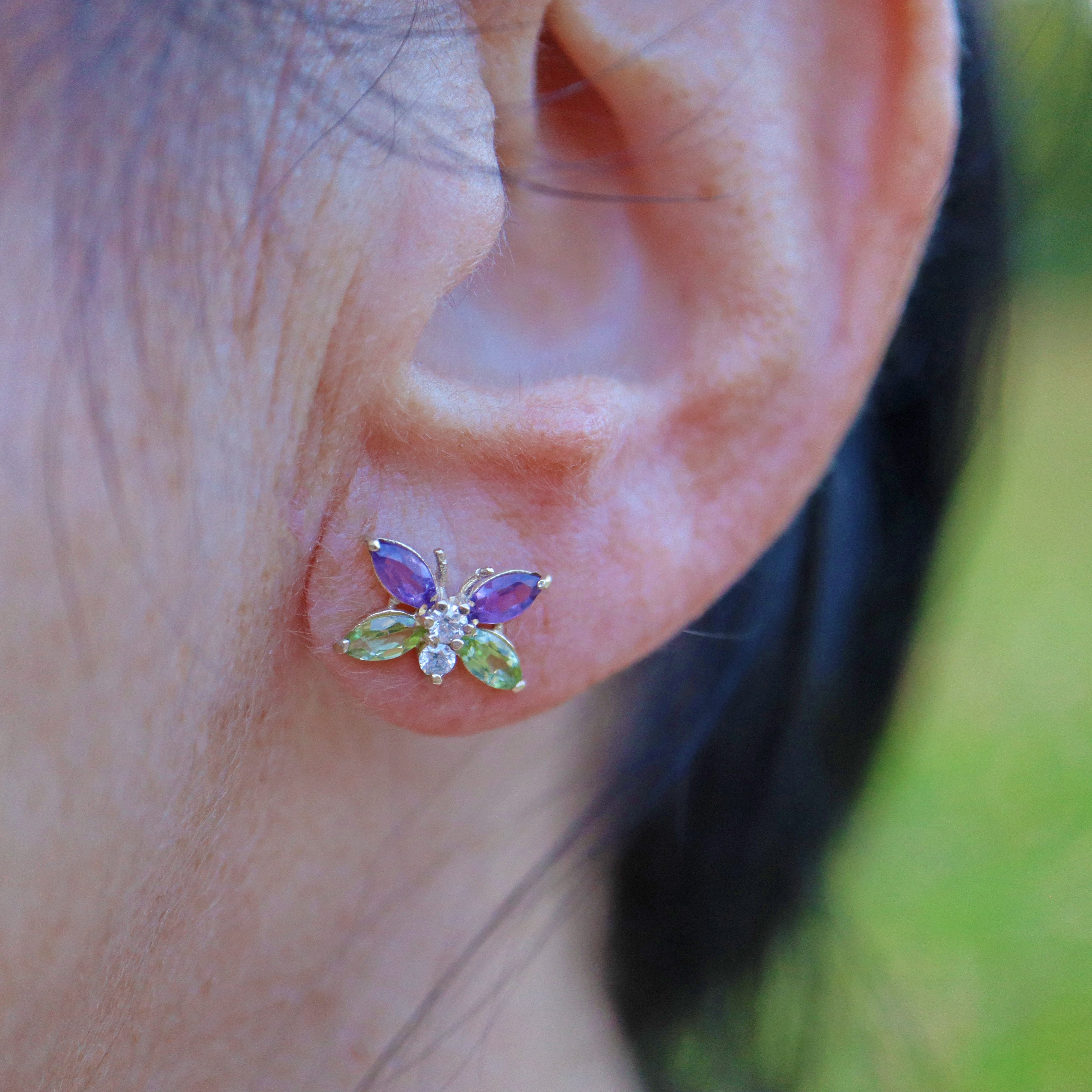 Ellibelle Jewellery Diamond, Amethyst & Peridot Gold Butterfly Earrings