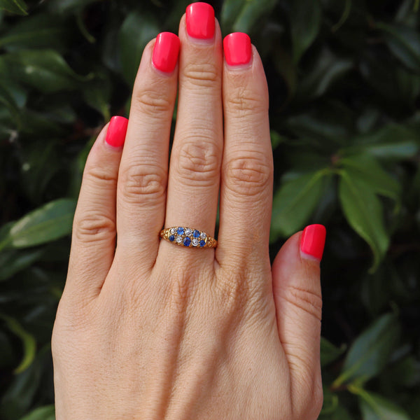 Ellibelle Jewellery Edwardian 1905 Sapphire & Diamond 18ct Gold Ring