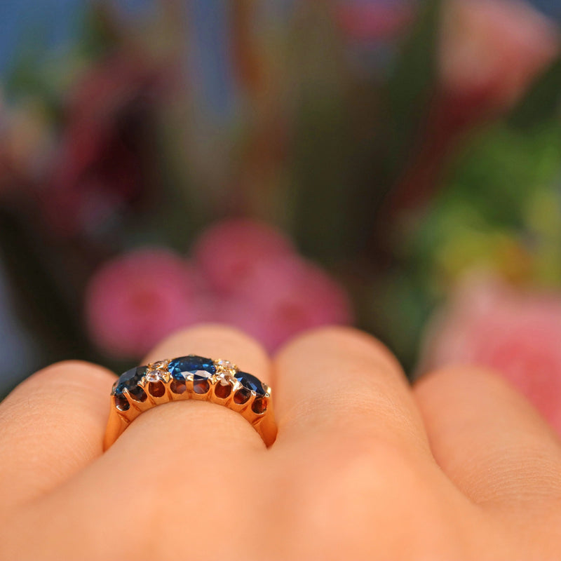 Ellibelle Jewellery Edwardian 1910 Sapphire & Diamond Half Hoop Ring