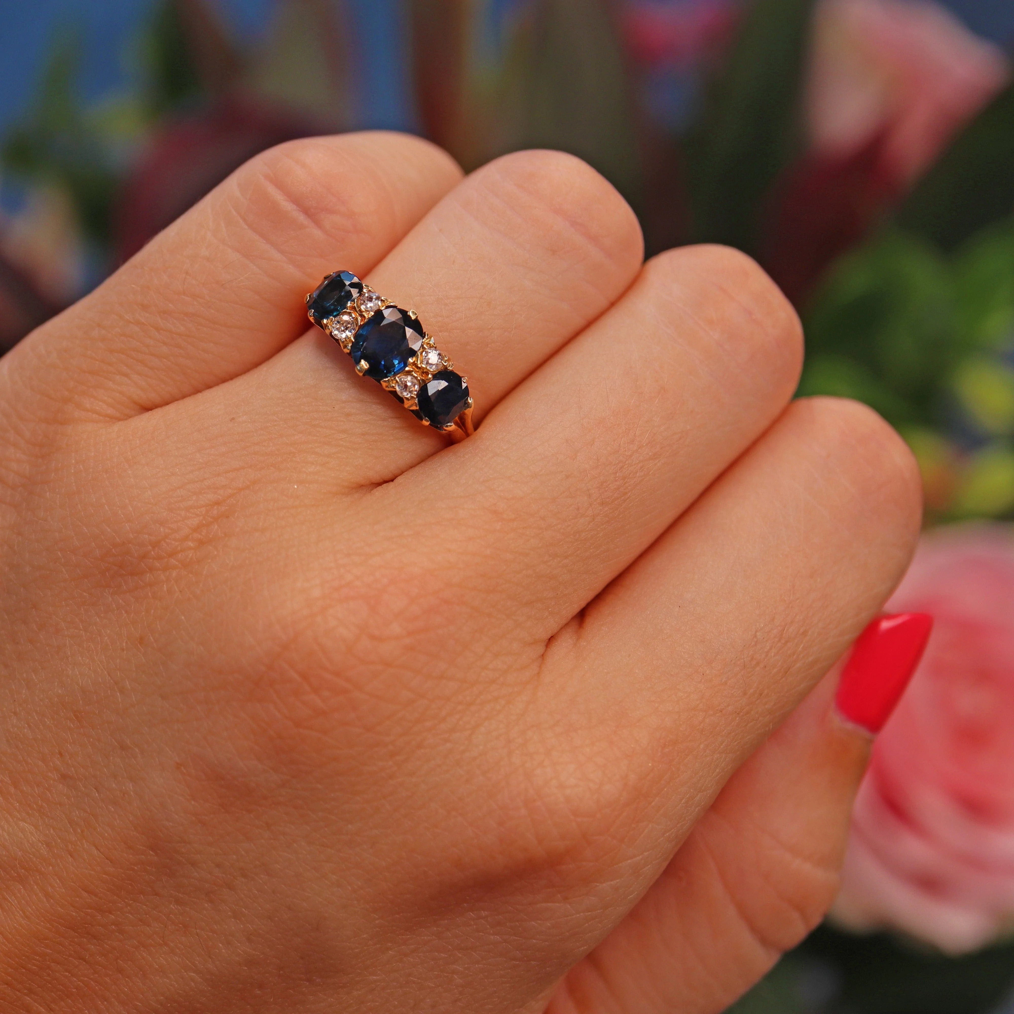 Ellibelle Jewellery Edwardian 1910 Sapphire & Diamond Half Hoop Ring