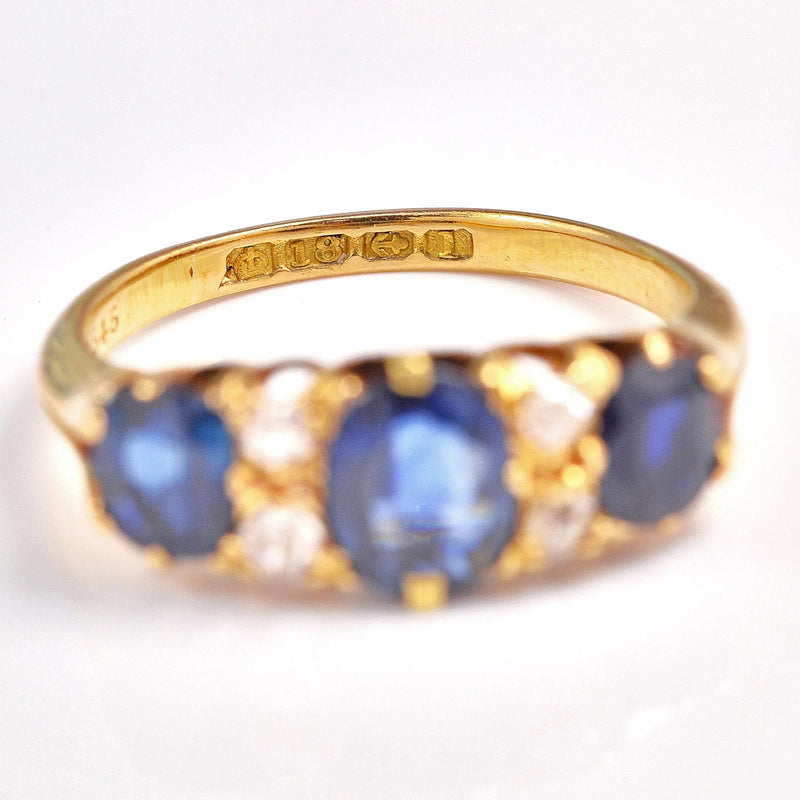 Ellibelle Jewellery Edwardian 1910 Sapphire & Diamond Half Hoop Ring