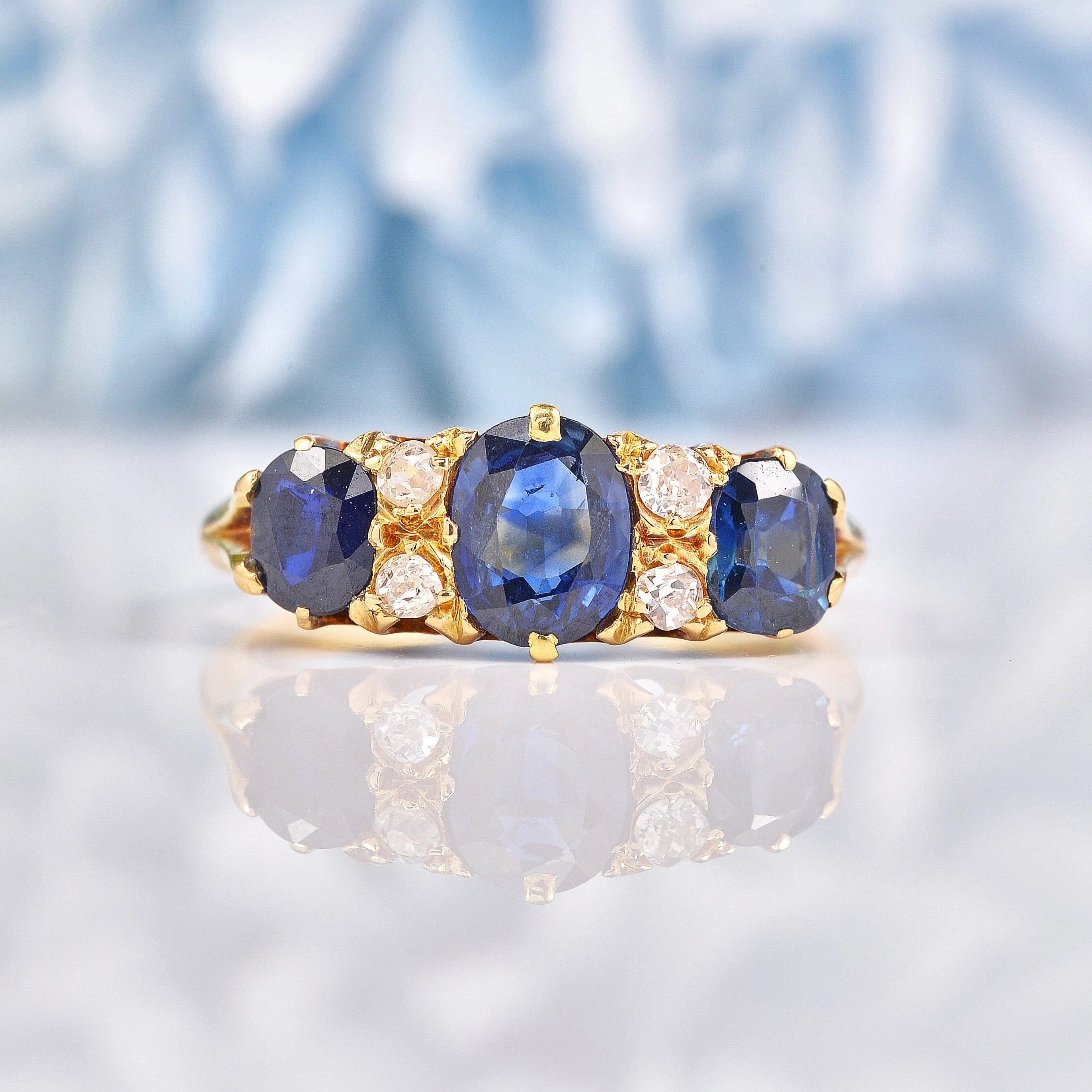 Ellibelle Jewellery Edwardian 1910 Sapphire & Diamond Half Hoop Ring