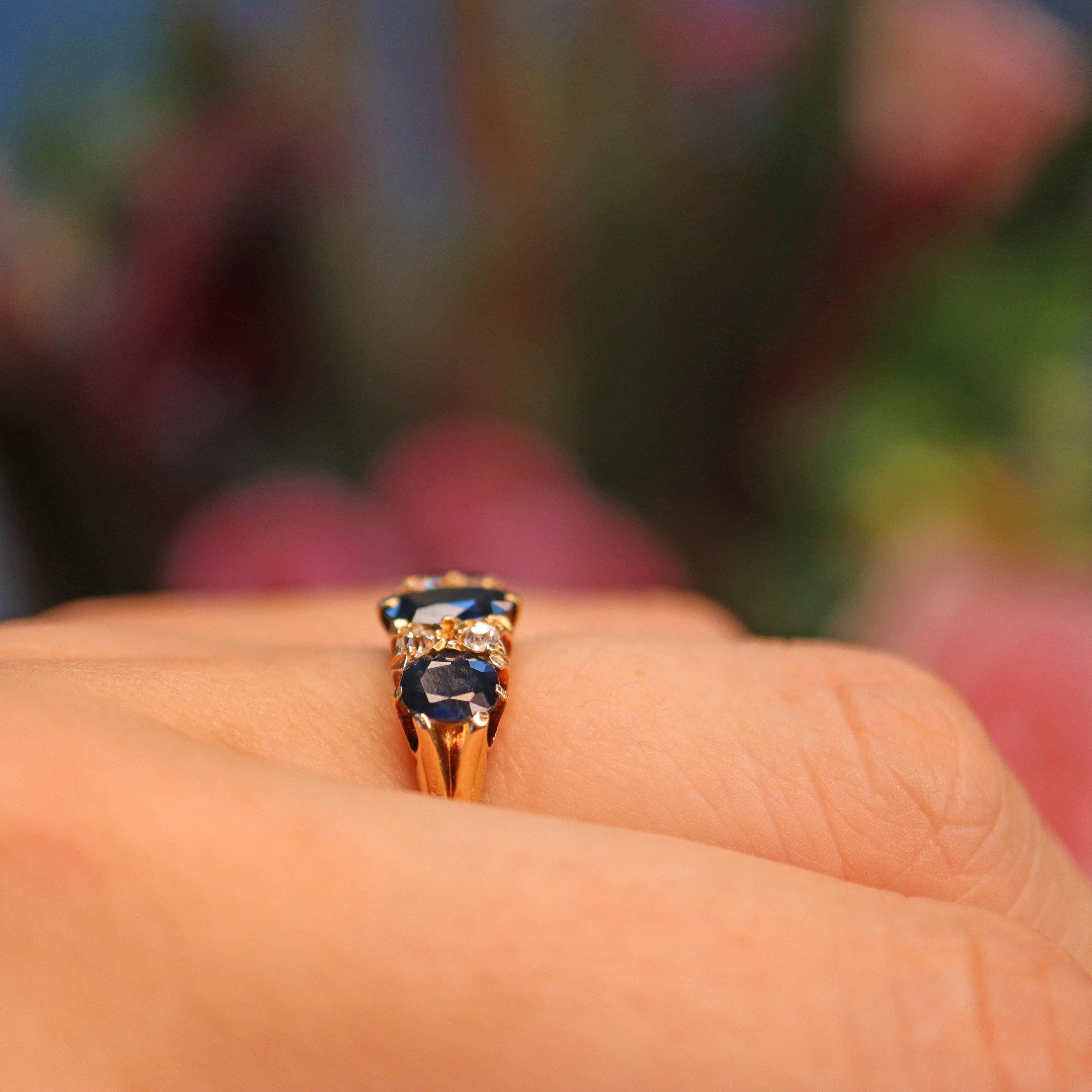 Ellibelle Jewellery Edwardian 1910 Sapphire & Diamond Half Hoop Ring