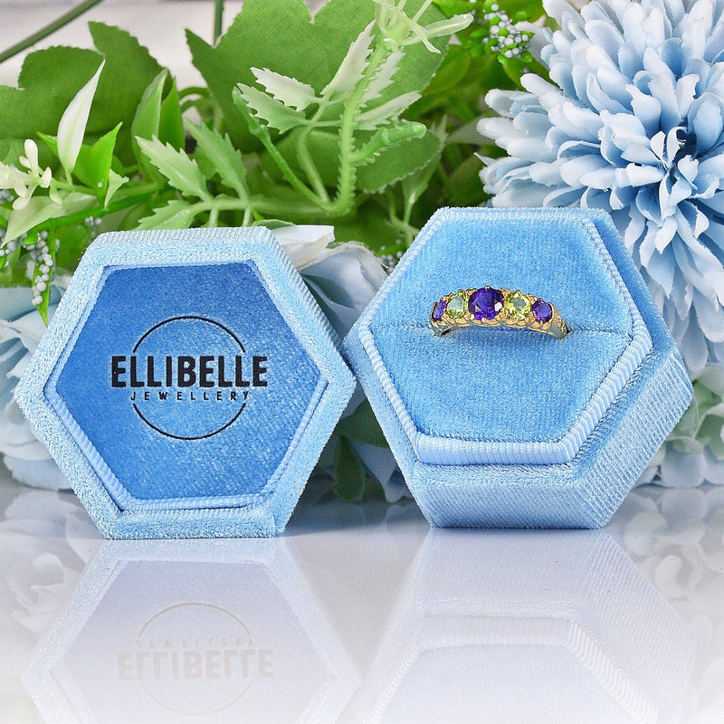 Ellibelle Jewellery EDWARDIAN AMETHYST & PERIDOT SUFFRAGETTE RING
