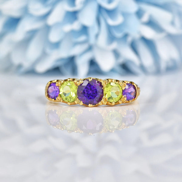 Ellibelle Jewellery EDWARDIAN AMETHYST & PERIDOT SUFFRAGETTE RING