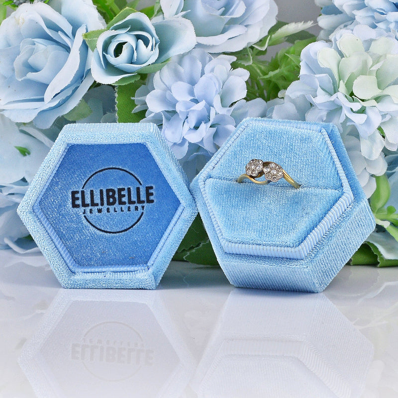 Ellibelle Jewellery Edwardian Diamond 18ct Gold Double Daisy Cluster Ring