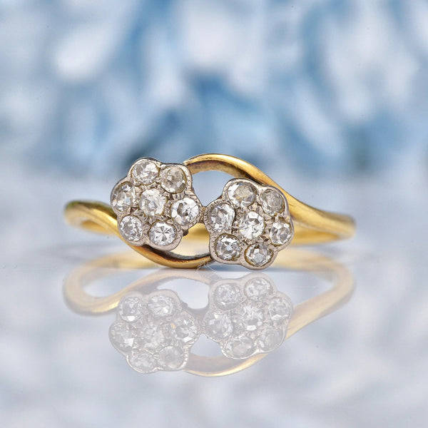 Ellibelle Jewellery Edwardian Diamond 18ct Gold Double Daisy Cluster Ring