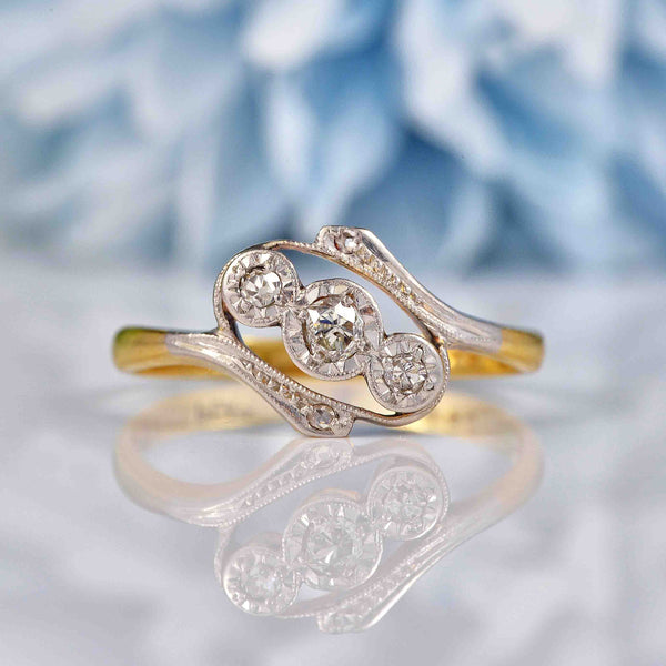 Ellibelle Jewellery Edwardian Diamond 18ct Gold & Platinum Three Stone Ring