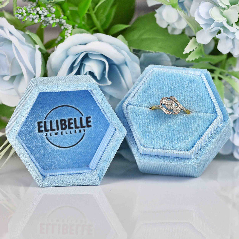 Ellibelle Jewellery Edwardian Diamond 18ct Gold & Platinum Three Stone Ring
