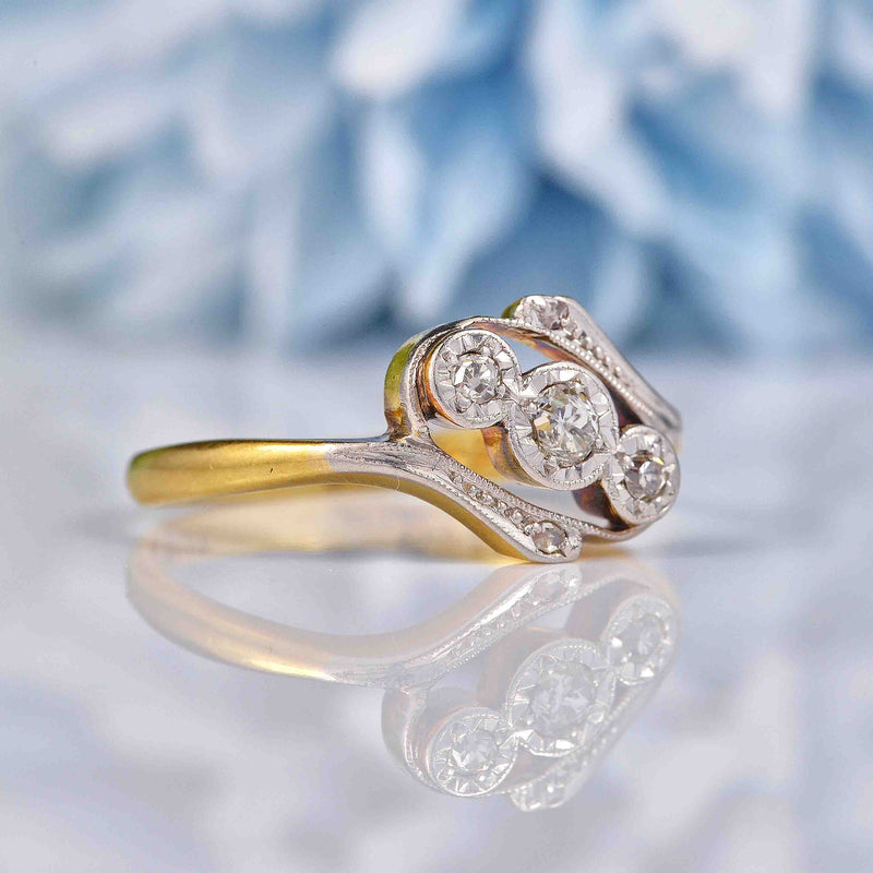 Ellibelle Jewellery Edwardian Diamond 18ct Gold & Platinum Three Stone Ring