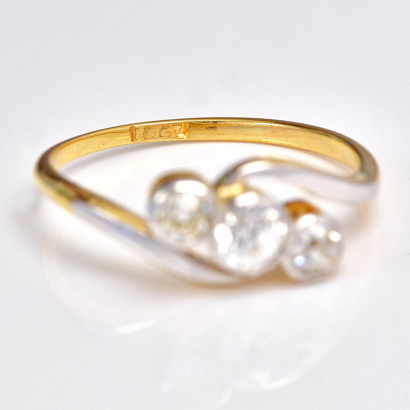 Ellibelle Jewellery Edwardian Diamond 18ct Gold Three Stone Bezel Ring