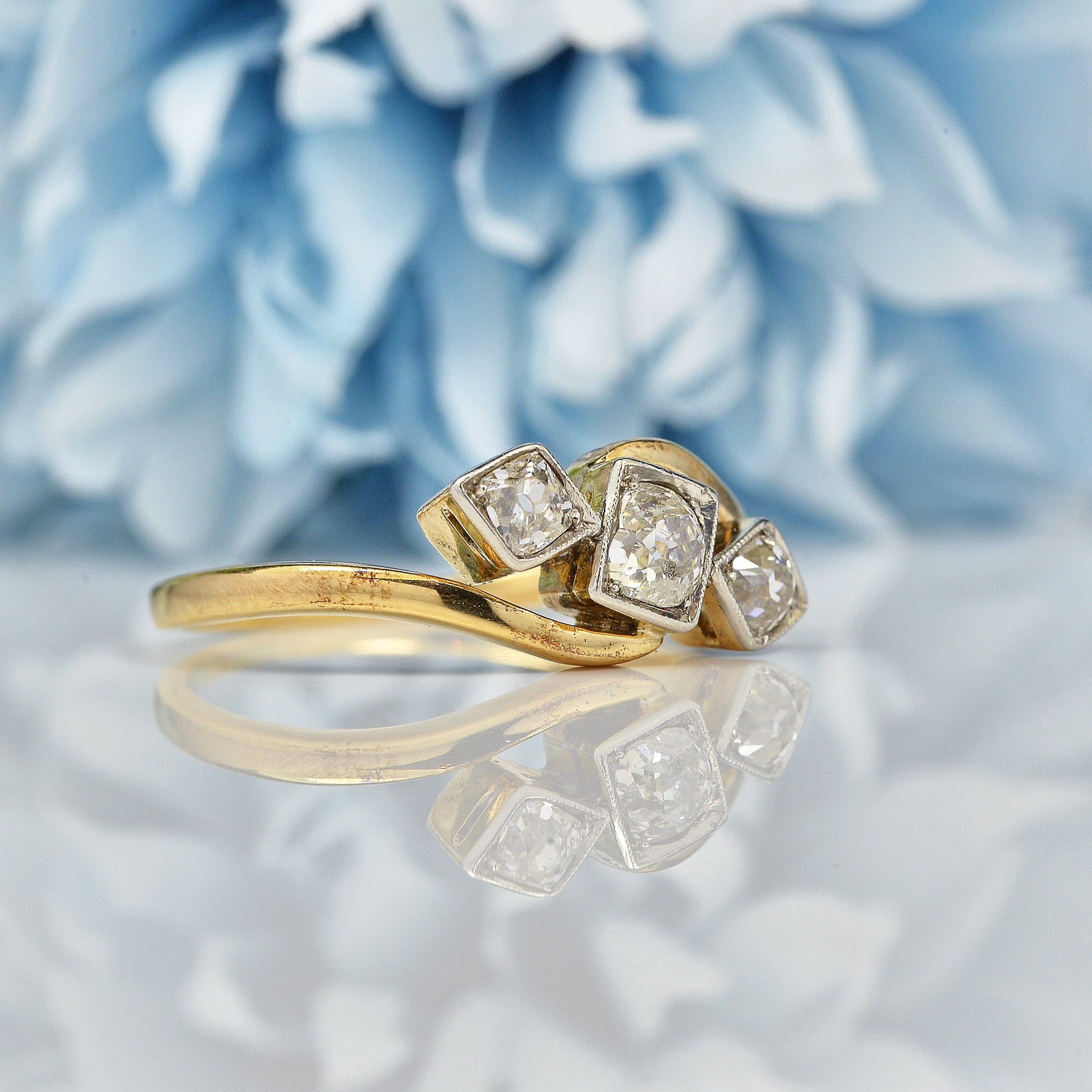 Ellibelle Jewellery Edwardian Diamond 18ct Gold Three Stone Ring