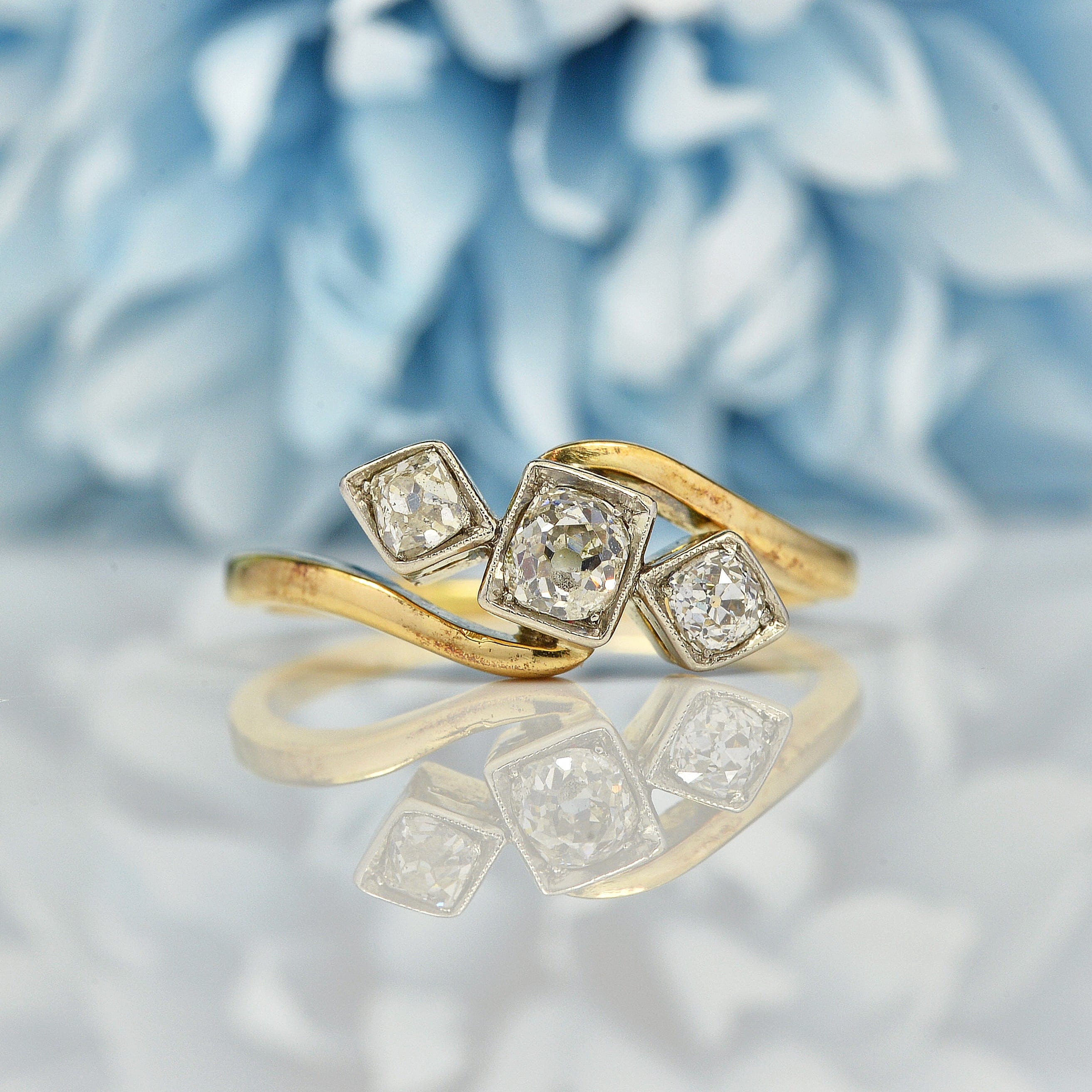 Ellibelle Jewellery Edwardian Diamond 18ct Gold Three Stone Ring