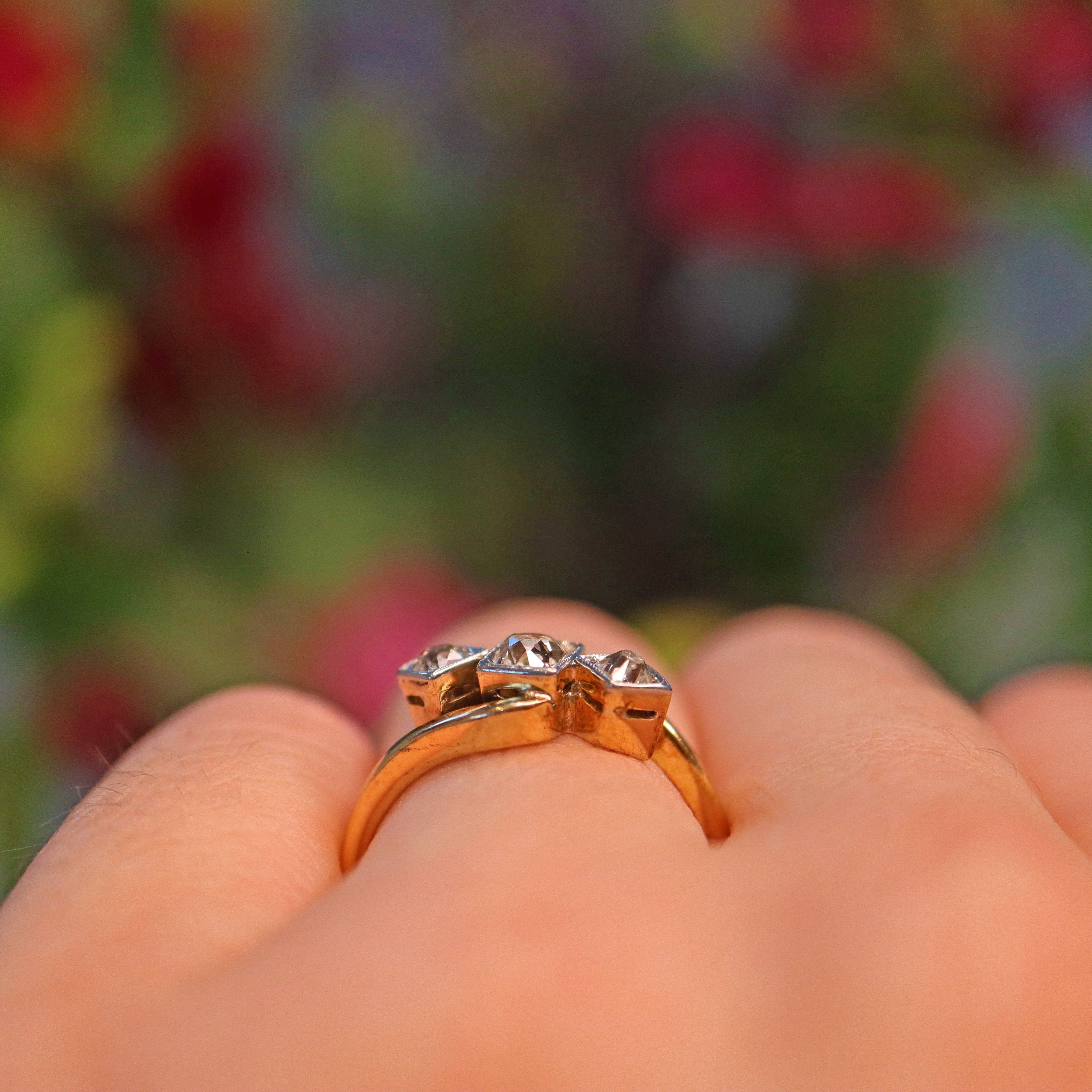 Ellibelle Jewellery Edwardian Diamond 18ct Gold Three Stone Ring