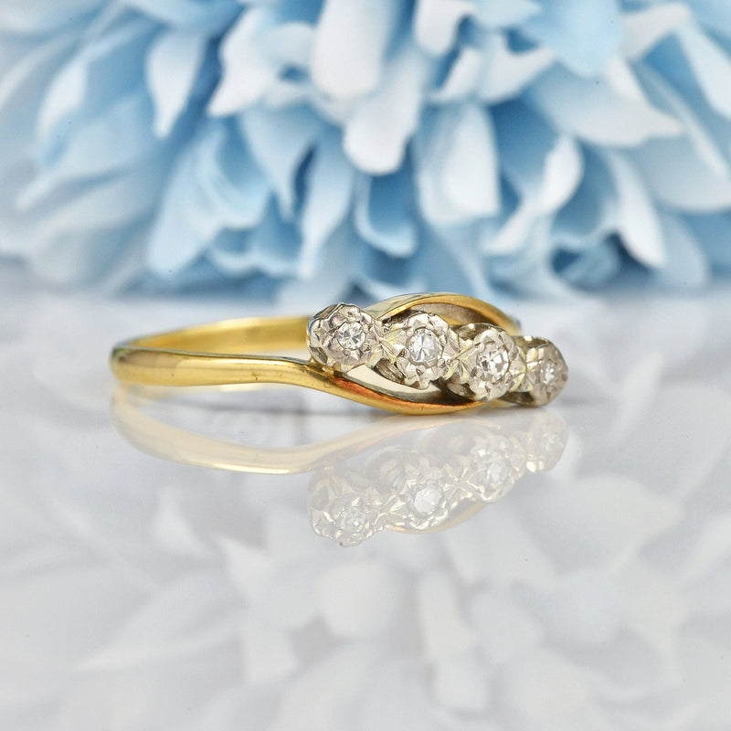 Ellibelle Jewellery EDWARDIAN DIAMOND FOUR STONE CROSSOVER RING