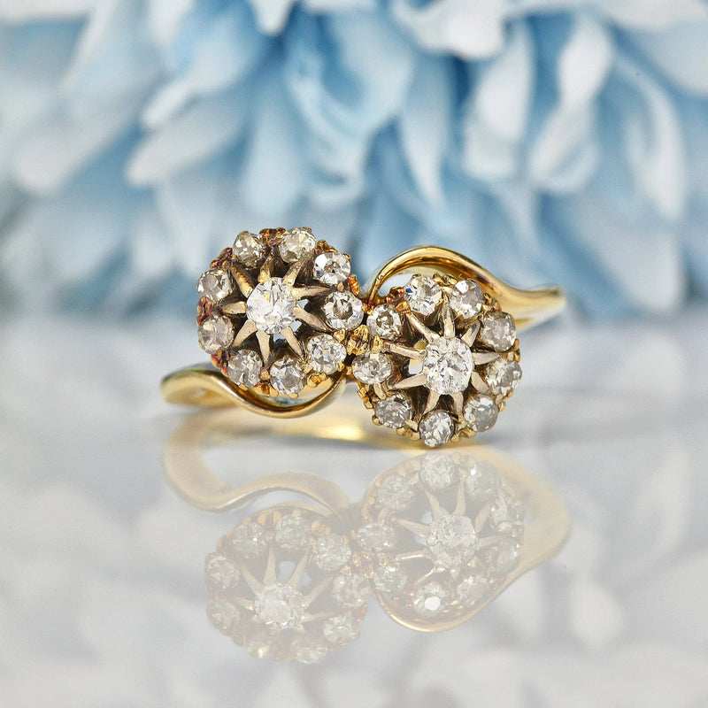 Ellibelle Jewellery EDWARDIAN DOUBLE CLUSTER DIAMOND CROSSOVER RING