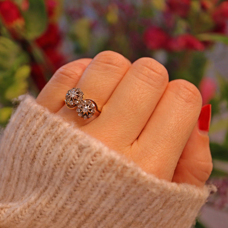 Ellibelle Jewellery EDWARDIAN DOUBLE CLUSTER DIAMOND CROSSOVER RING