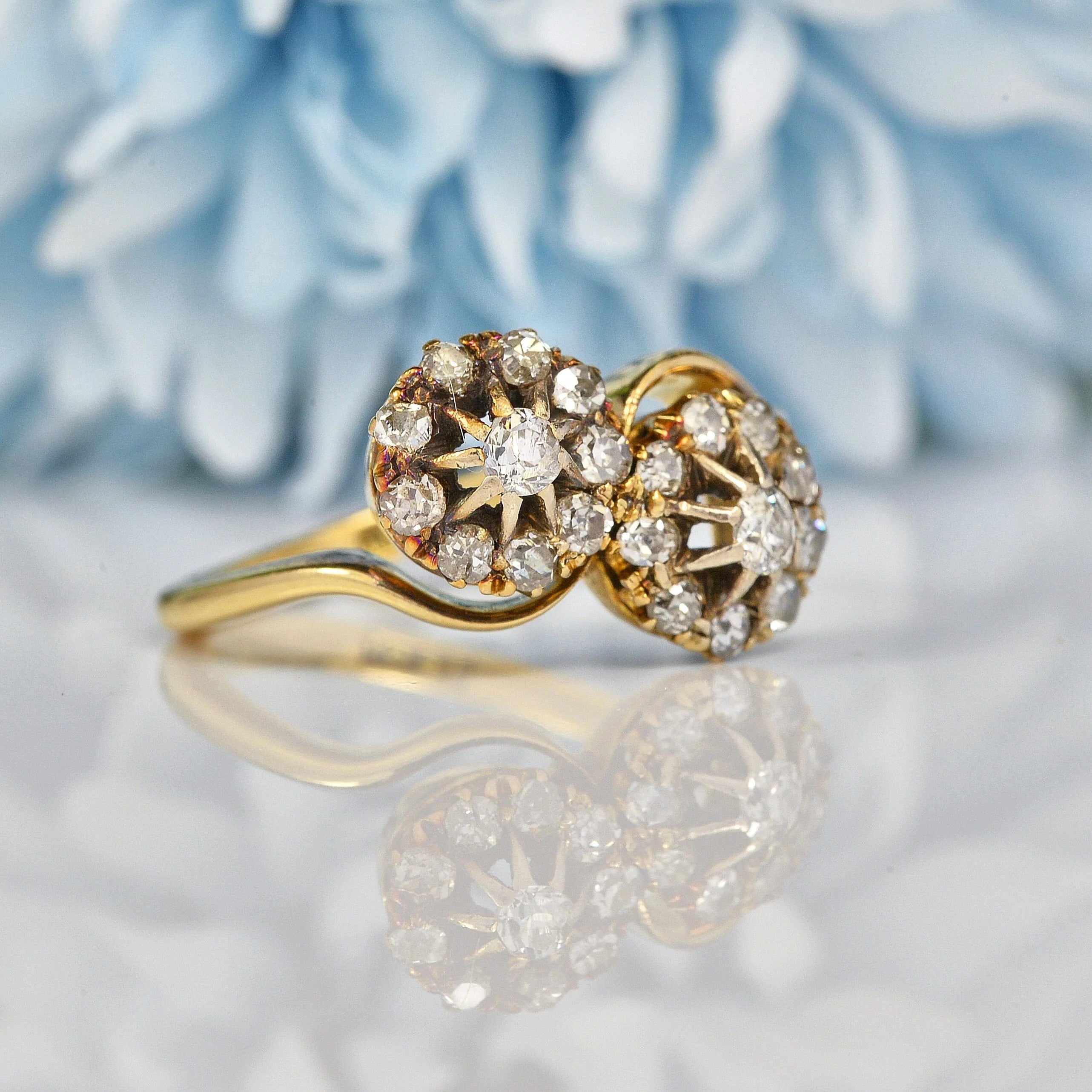 Ellibelle Jewellery EDWARDIAN DOUBLE CLUSTER DIAMOND CROSSOVER RING