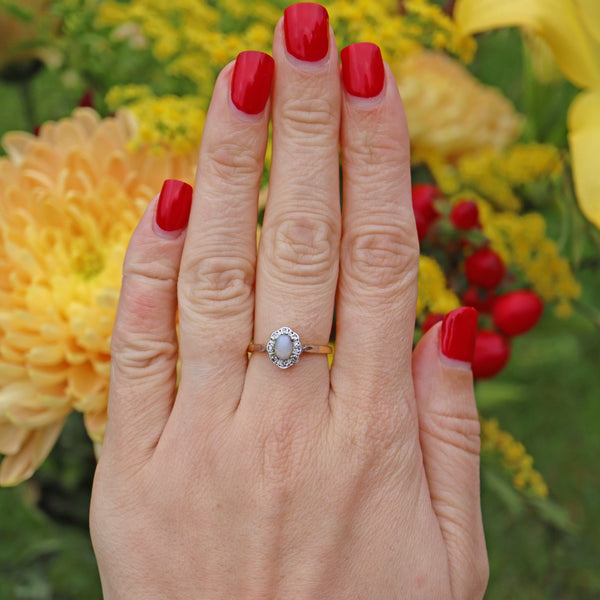 Ellibelle Jewellery EDWARDIAN OPAL & DIAMOND 18CT GOLD CLUSTER RING