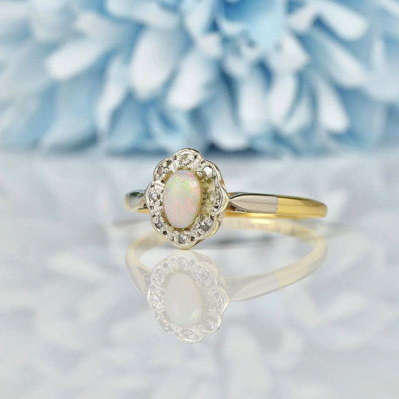 Ellibelle Jewellery EDWARDIAN OPAL & DIAMOND 18CT GOLD CLUSTER RING