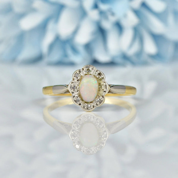 Ellibelle Jewellery EDWARDIAN OPAL & DIAMOND 18CT GOLD CLUSTER RING