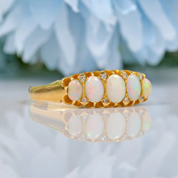 EDWARDIAN OPAL & DIAMOND 18CT GOLD FIVE STONE RING