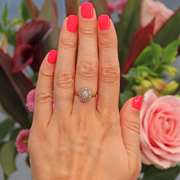 Ellibelle Jewellery Edwardian Opal & Diamond Gold Cluster Ring