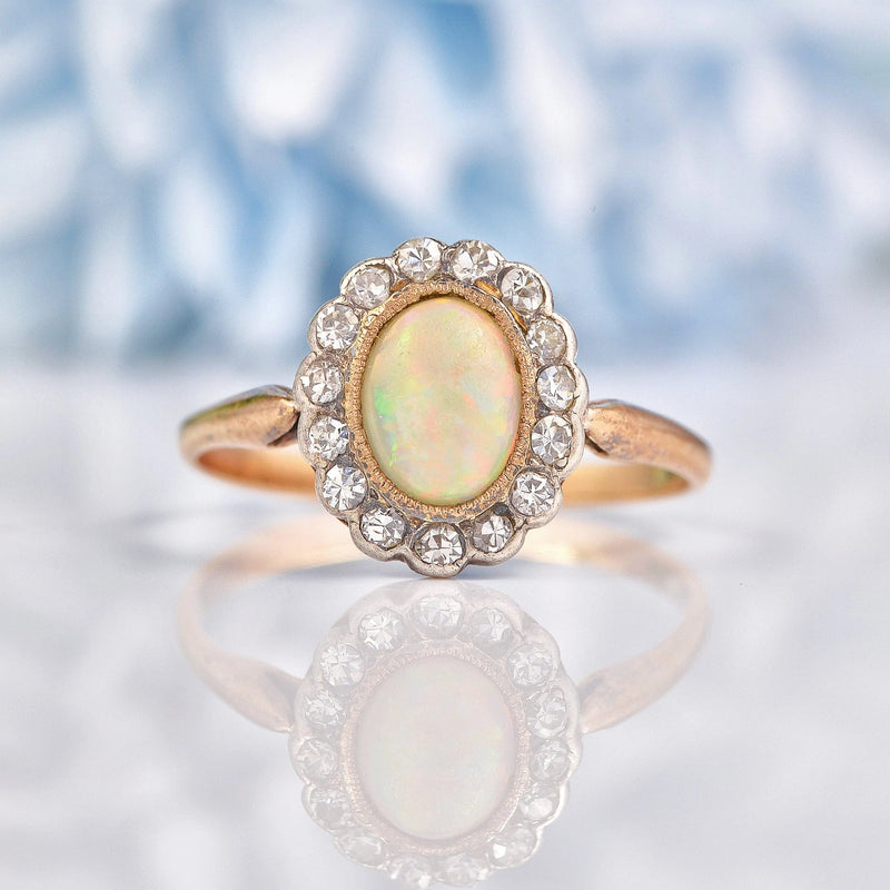 Ellibelle Jewellery Edwardian Opal & Diamond Gold Cluster Ring