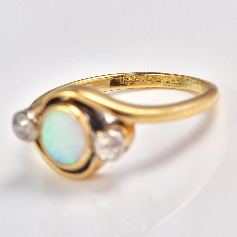 Ellibelle Jewellery Edwardian Opal & Diamond Three Stone Crossover Ring