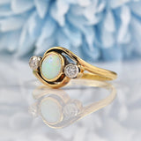 Ellibelle Jewellery Edwardian Opal & Diamond Three Stone Crossover Ring