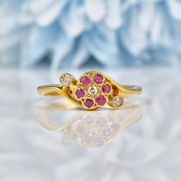 Ellibelle Jewellery Edwardian Ruby & Diamond Daisy Crossover Ring