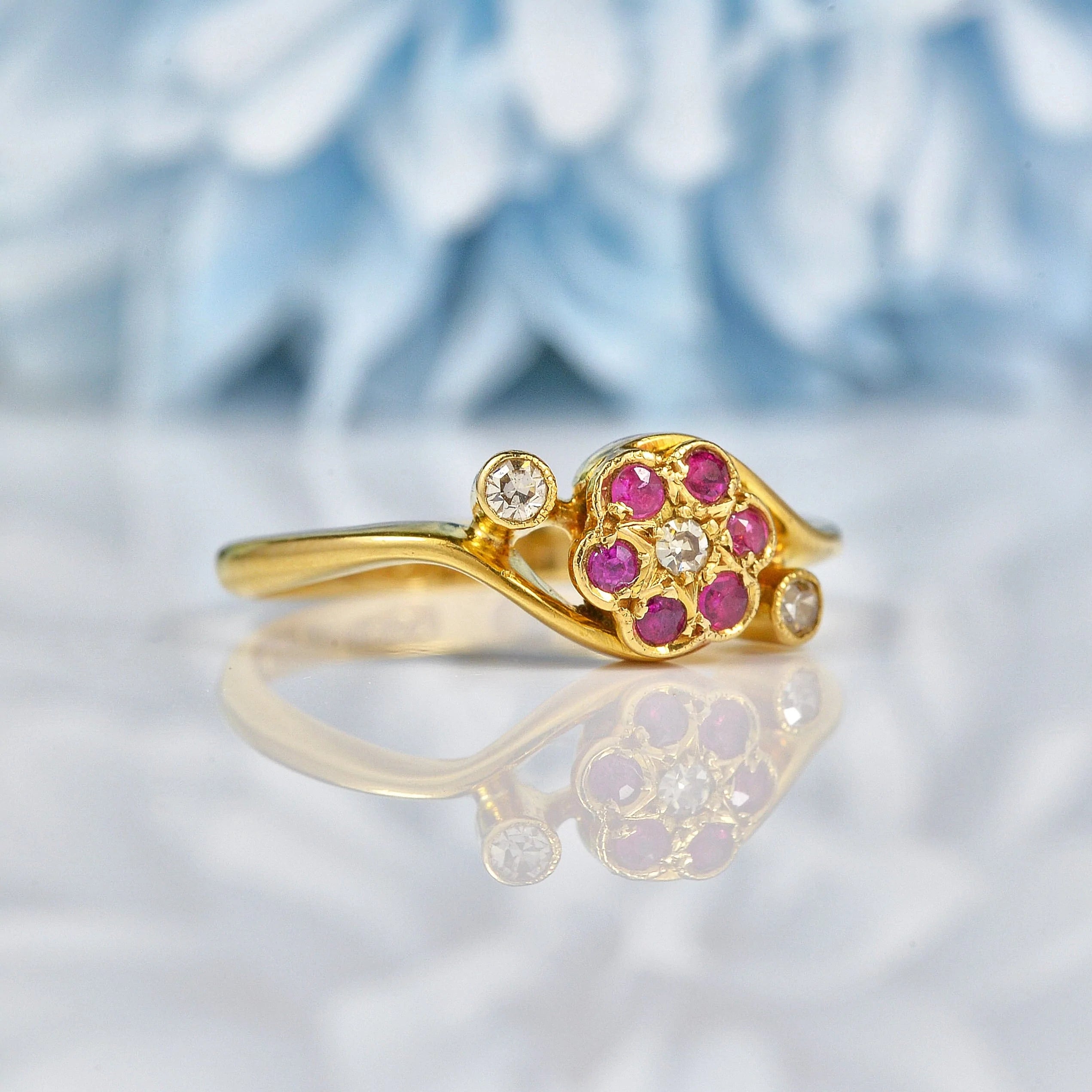 Ellibelle Jewellery Edwardian Ruby & Diamond Daisy Crossover Ring