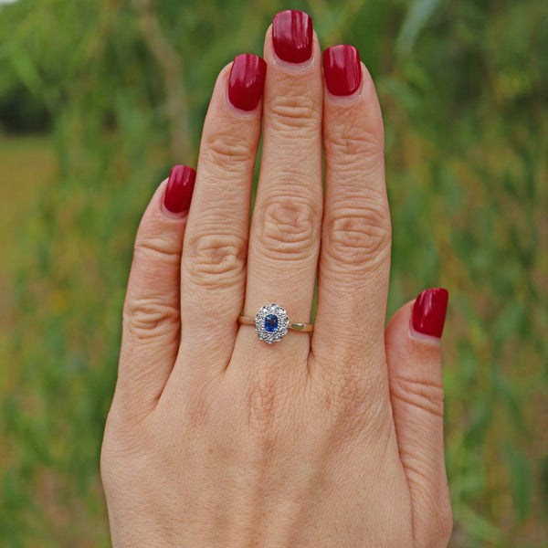 Ellibelle Jewellery EDWARDIAN SAPPHIRE & DIAMOND 18CT GOLD CLUSTER RING