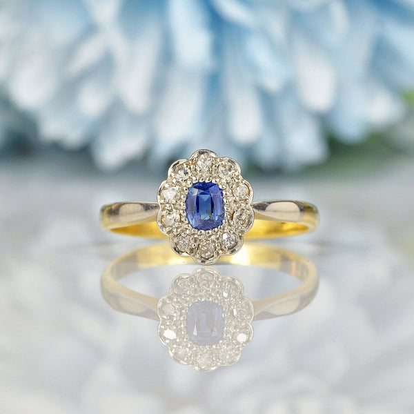 Ellibelle Jewellery EDWARDIAN SAPPHIRE & DIAMOND 18CT GOLD CLUSTER RING