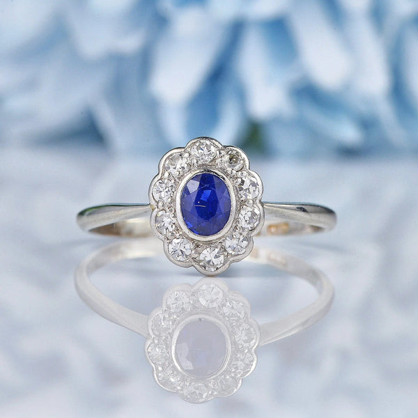 Ellibelle Jewellery Edwardian Sapphire & Diamond 18ct White Gold Ring