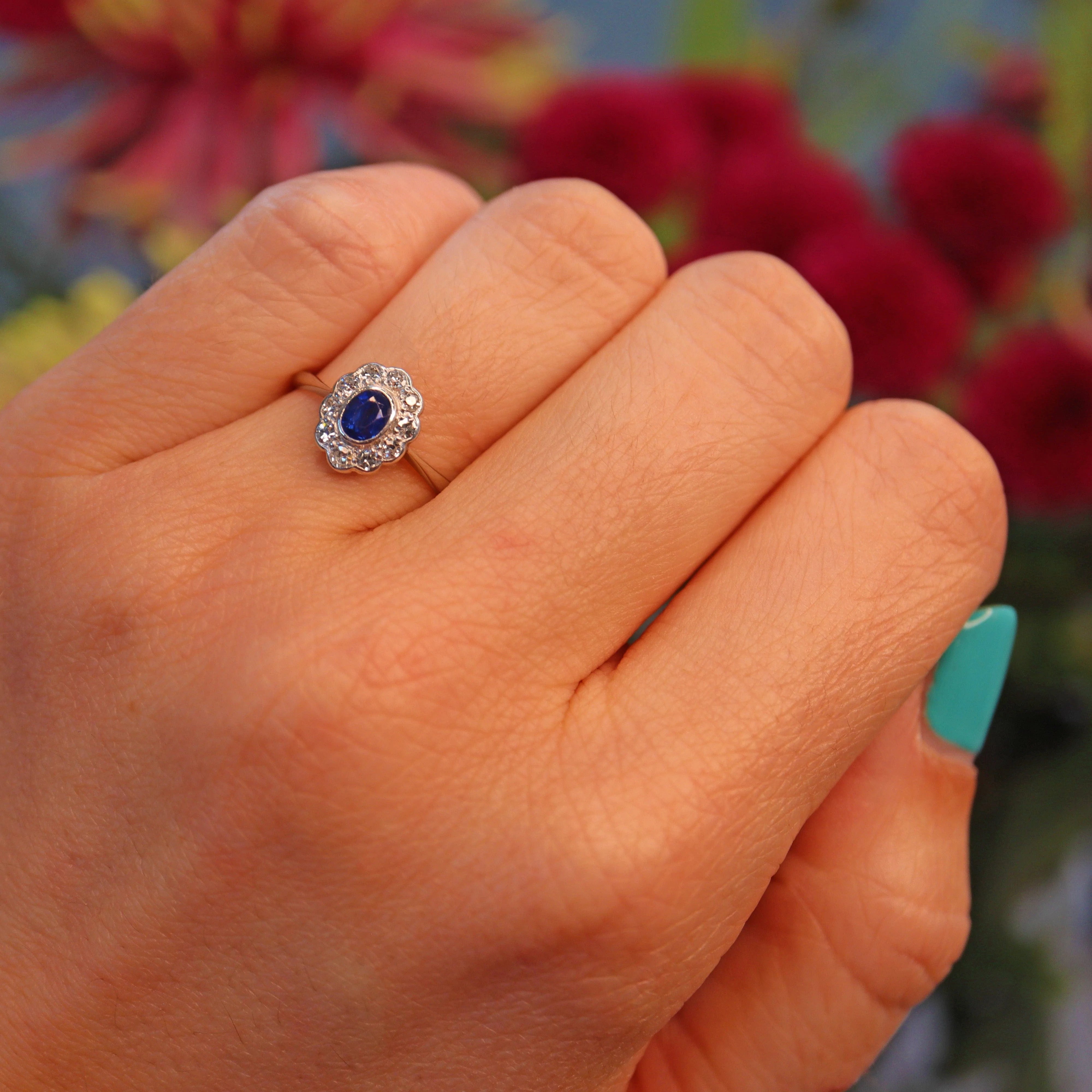 Ellibelle Jewellery Edwardian Sapphire & Diamond 18ct White Gold Ring