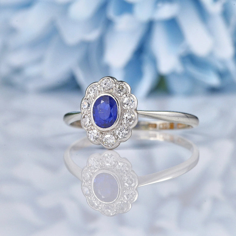 Ellibelle Jewellery Edwardian Sapphire & Diamond 18ct White Gold Ring