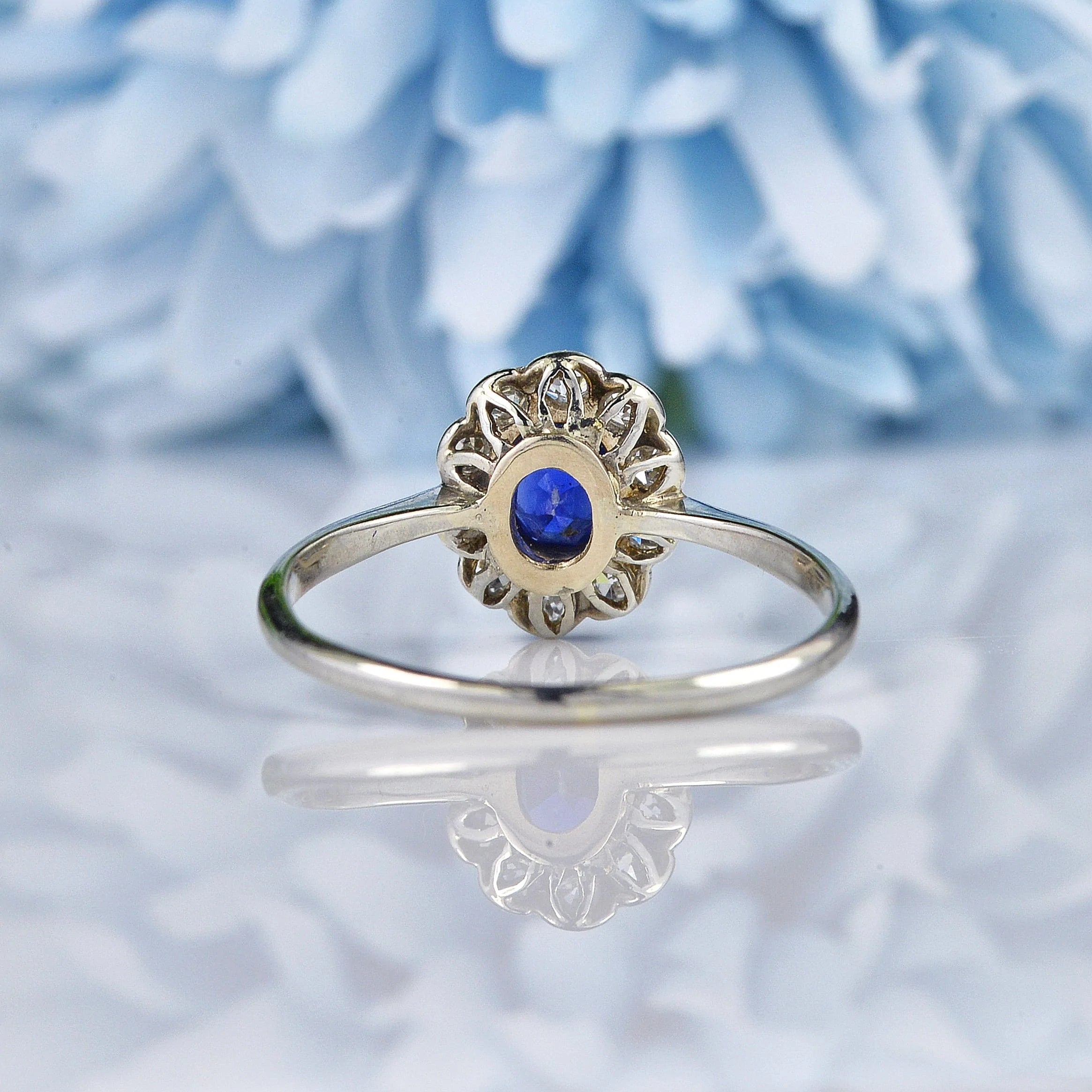 Ellibelle Jewellery Edwardian Sapphire & Diamond 18ct White Gold Ring