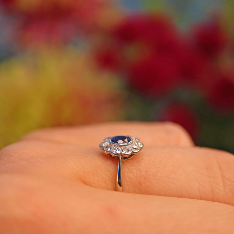 Ellibelle Jewellery Edwardian Sapphire & Diamond 18ct White Gold Ring