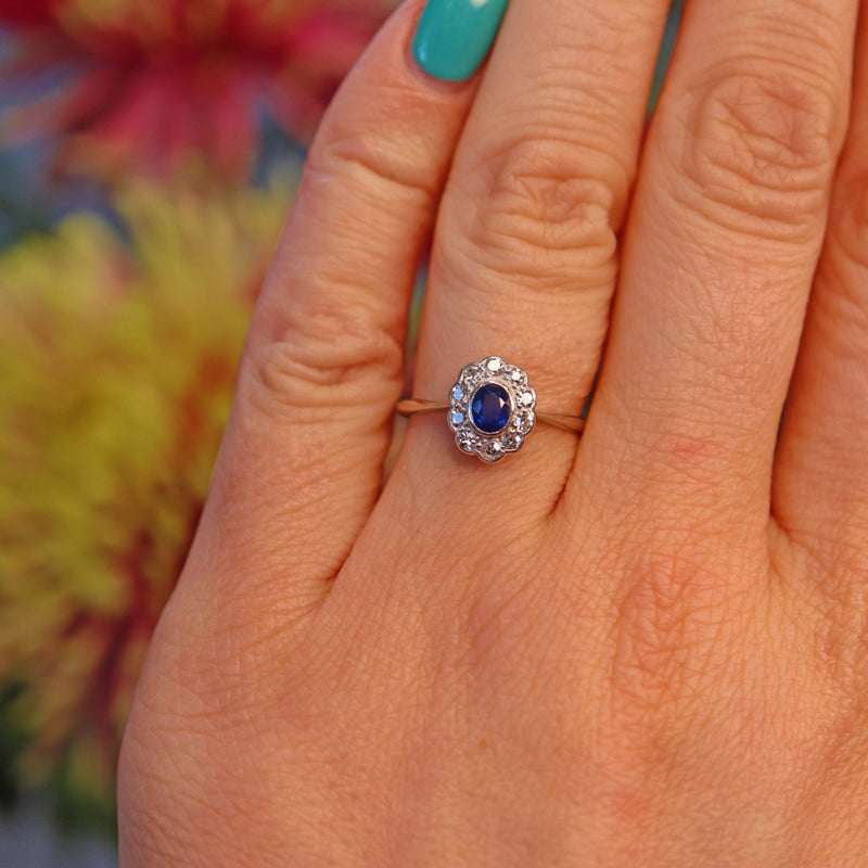 Ellibelle Jewellery Edwardian Sapphire & Diamond 18ct White Gold Ring