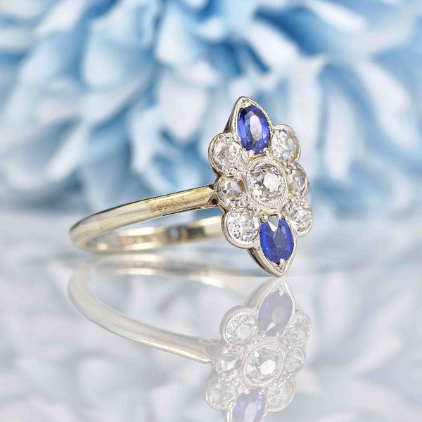 Ellibelle Jewellery Edwardian Sapphire & Diamond 18ct White Gold Ring