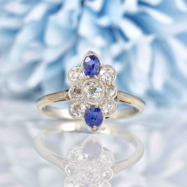 Ellibelle Jewellery Edwardian Sapphire & Diamond 18ct White Gold Ring